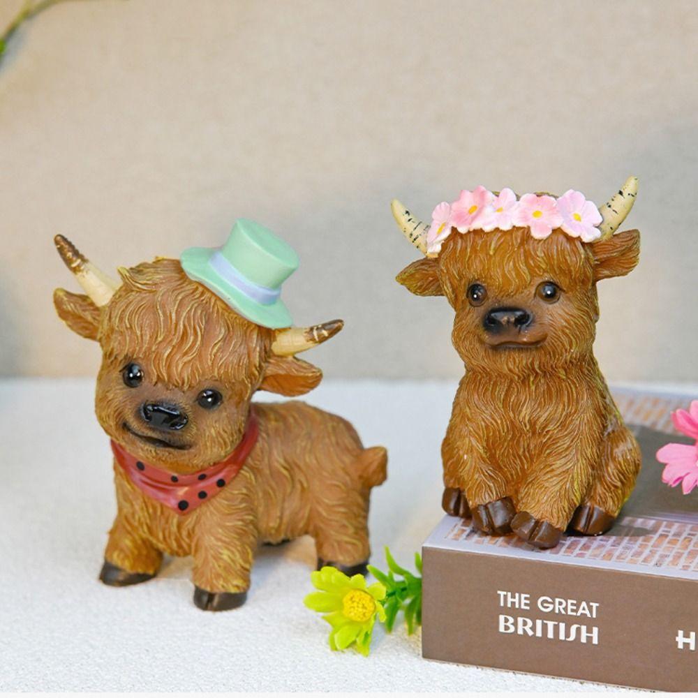 Cute Cow Statue Cartoon Miniatures Figurine Crafts Animal Sculpture  Cabinet