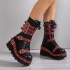 New Autumn-Winter Women'S Fashion Thick-Soled Mid-Calf Boots With Lining, Warm Dark Punk Style, Side Zipper, Wedge Heel