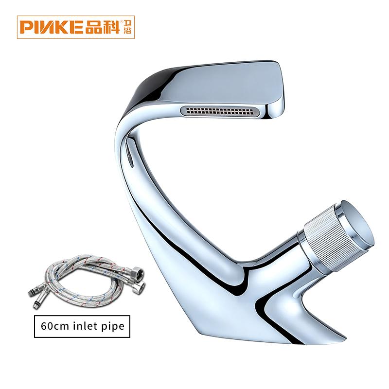 New Design Hotel Luxury Waterfall Golden Single Handle Brass Ceramic Valve Core Deck Mount Modern Bathroom Basin Faucet (as the picture,Chrome)