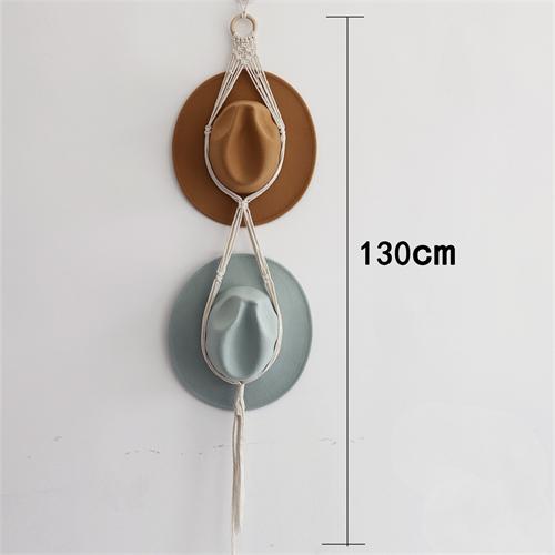 Boho Macramé Věšák na klobouky Bohemský stojan na vystavení klobouků Ručně vyráběný bavlněný tkaný Dekorativní závěsný na stěnu Organizér na ukládání kovbojských klobouků