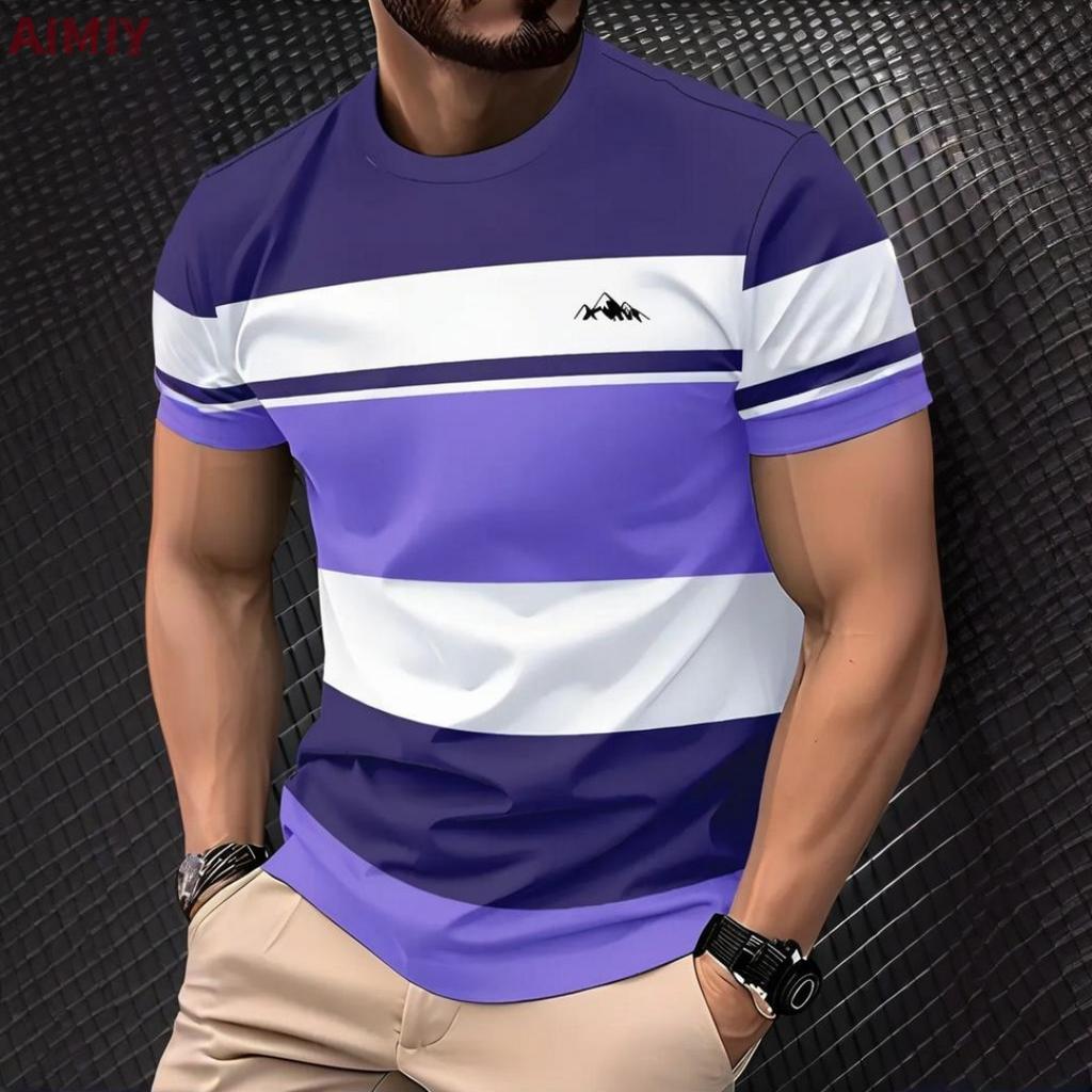 Men's Oversized T-shirt Summer Outdoor Casual Round Neck Short Sleeve Top Striped Printed Style OverSize Loose Men's Clothing