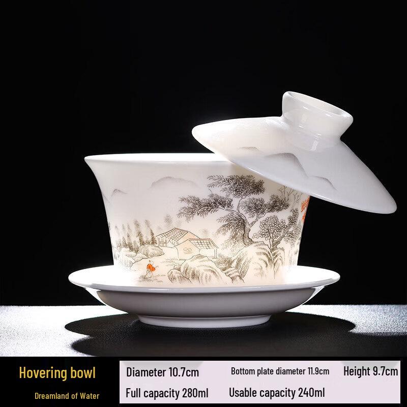 Mutton-Fat Jade Ceramic Gaiwan Teacup