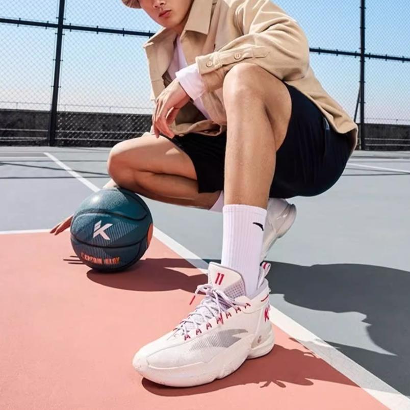 Anta Kids KT9 Comfortable Casual Shock Absorbing Wear Resistant High Top Basketball Shoes Kids Basketball Shoes White Gray 312411130-5