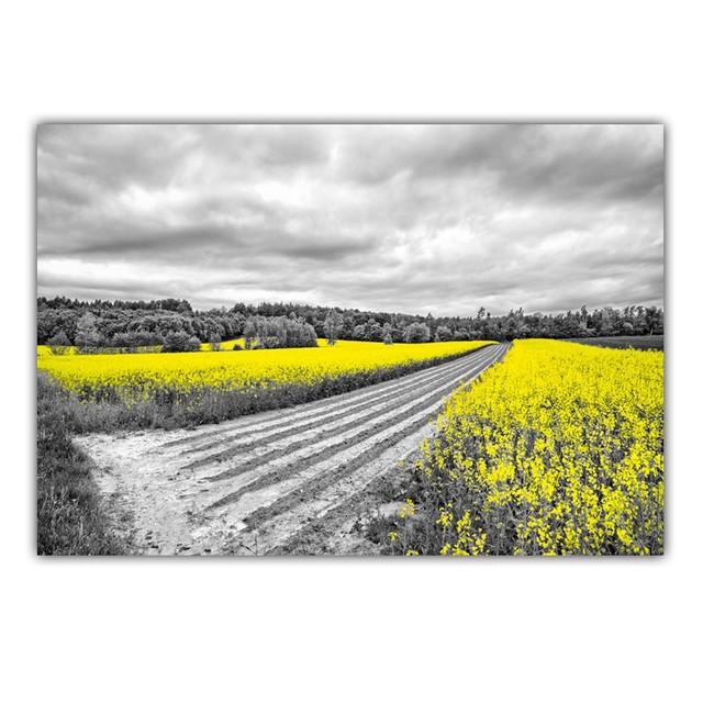 Retro Art Country Style Landscape Canvas Painting Rape Flower Sea Poster Office Wall Painting Living Room Home Decoration Mural No Frame