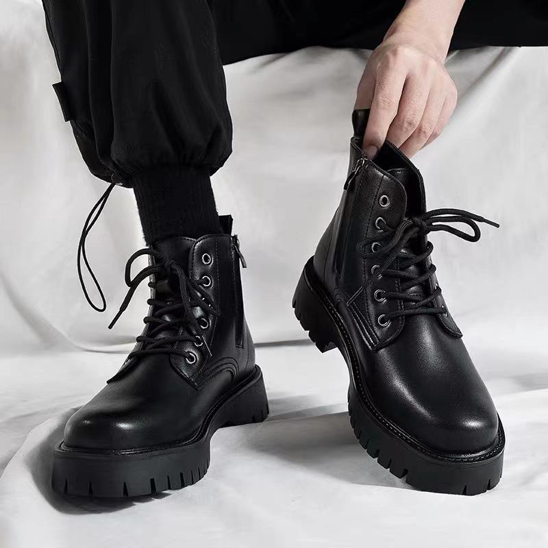 Zipper Martin boots men's spring and autumn high-top British retro men's boots Internet celebrity locomotive leather boots thick-soled short boots men