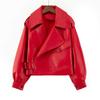 2025 Spring Korean Style Loose Fit Women's Leather Jacket with Long Sleeves