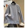 Elegant Lace Spliced Thermal Plus-Size Long Sleeve T-Shirt - Korean Style, Loose Fit for Spring/Autumn