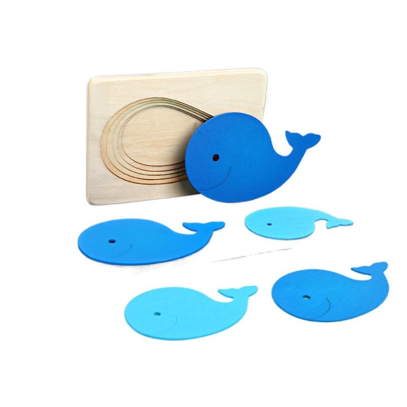 Montessori Panel Animal Puzzle Toy Wooden 3D Multilayer Gradient Color Elephant Duck Puzzle Early Learning Color Cognitive Panel