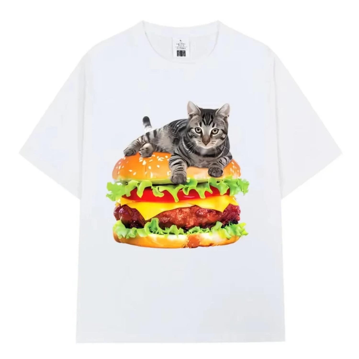 

Hamburger Funny Cat Funny Meme T-Shirt Men Women Casual Fashion Vintage T Shirts Summer Cotton Oversized Short Sleeve T-shirts S чёрный