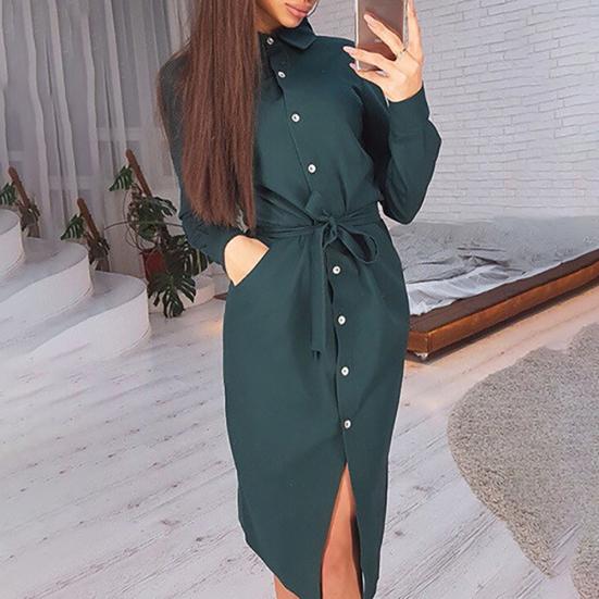 

MAITA женское однобортное вечернее платье на пуговицах с длинным рукавом и воротником с лацканами 2XL зелёный