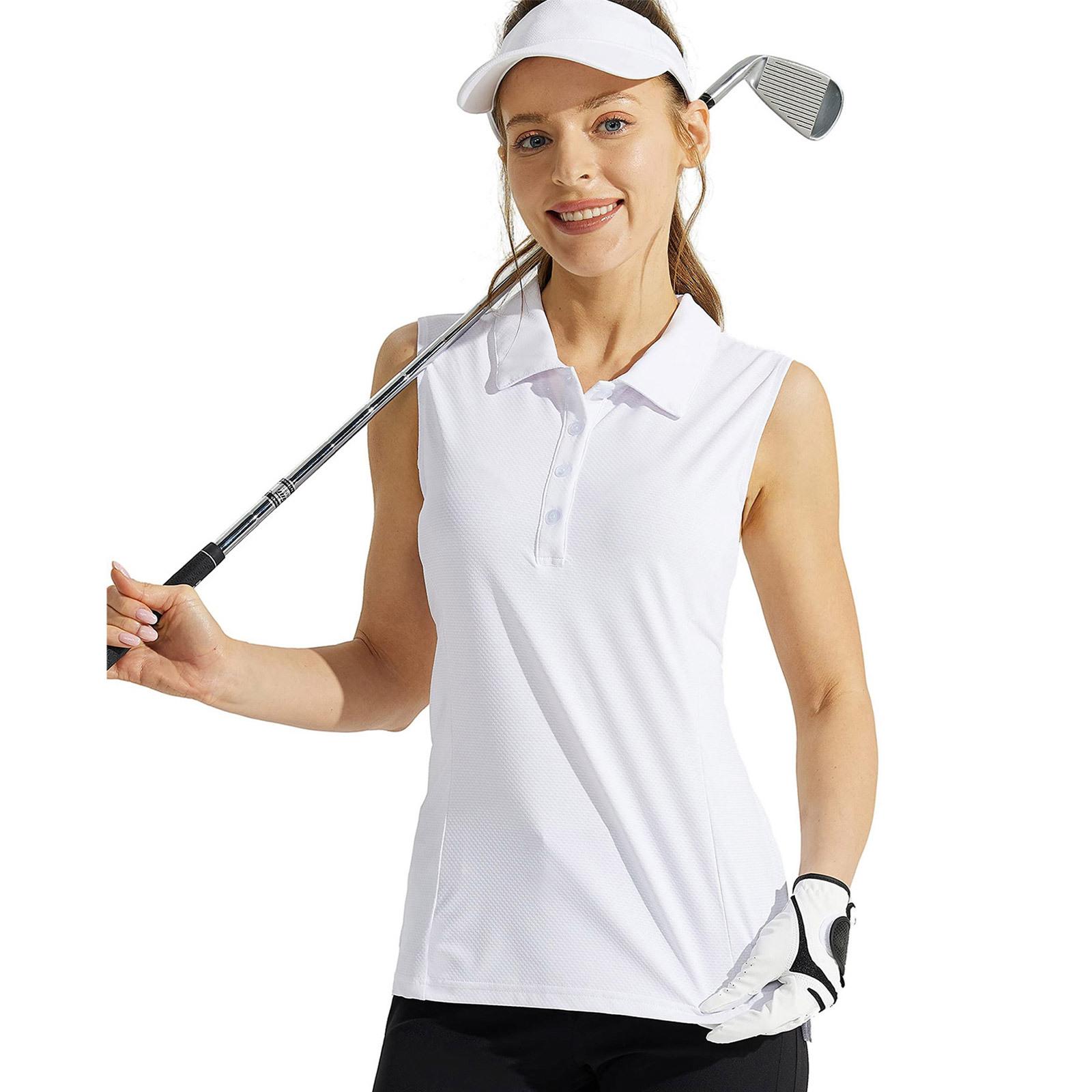 

Женская быстросохнущая рубашка для гольфа без рукавов - XS-XXL отложной воротник на пуговицах майка для тенниса тренировок атлетики XS белый
