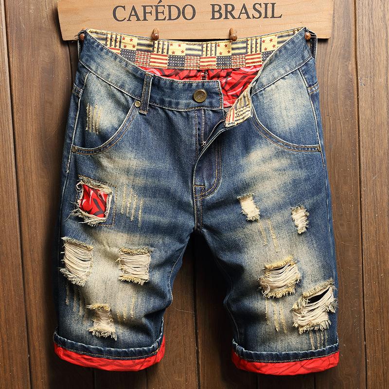 Letní oblečení Nové Pánské Vintage Roztrhané Krátké Džíny Streetwear Móda Díry Rovné Slim Džínové Šortky Pánská Značková Kalhoty