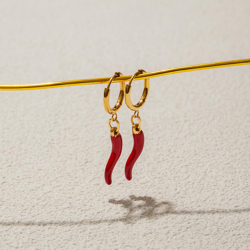 Youthway Stainless Steel Gold Color Plated Oil-Dripping Chili Pepper Dangle Earrings For Everyday Commuter Dangle Earrings