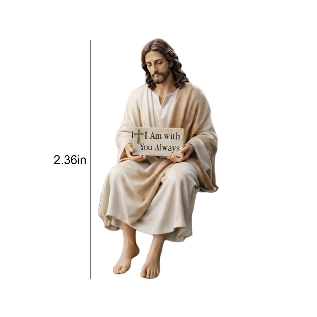 Figurine de Jésus en Résine Figurine en Résine Faite à la Main Design Assis Je Suis Toujours avec Vous Panneau Statue de Jésus-Christ Compagnon de Bureau Décoration de Maison