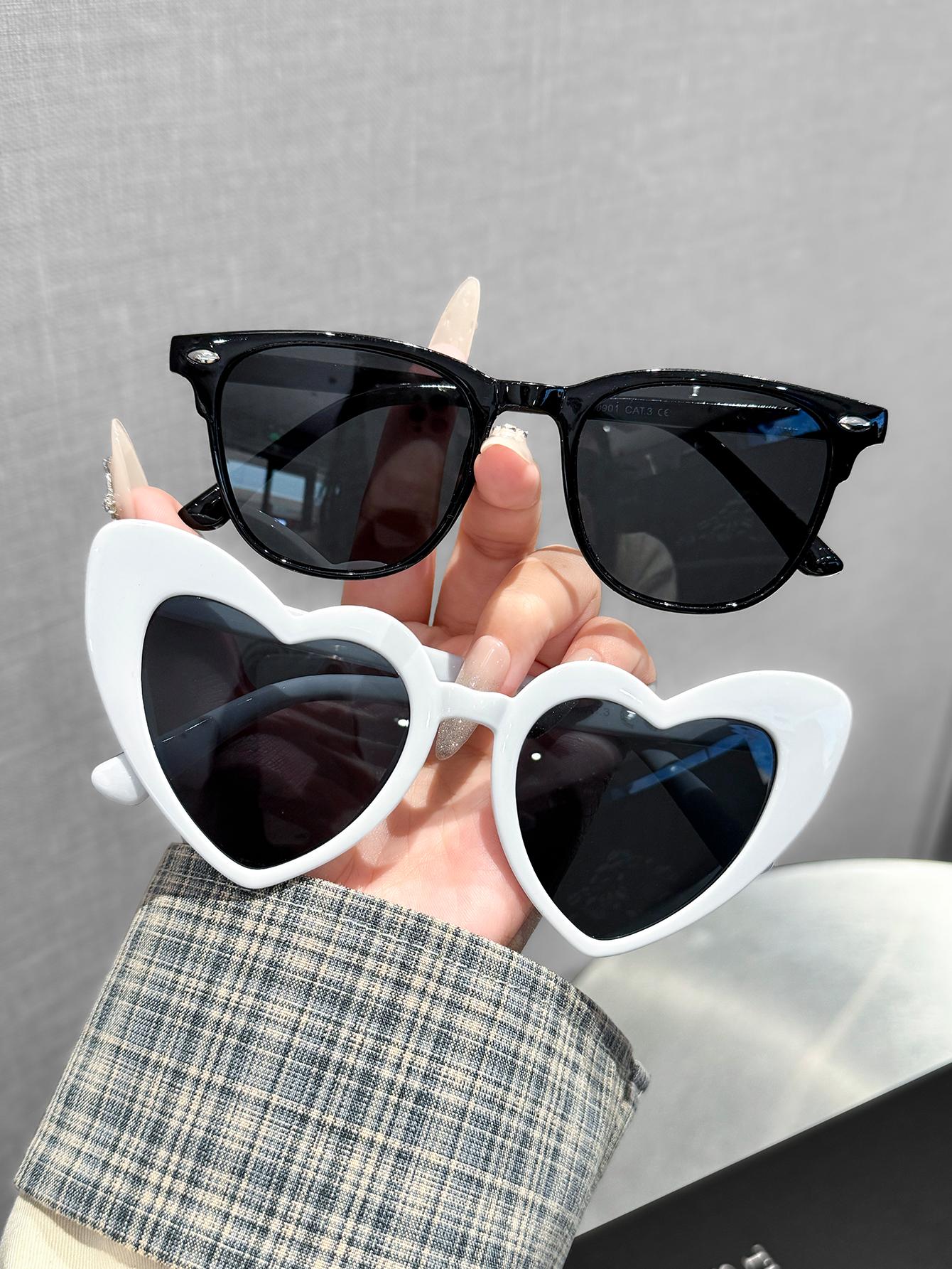 

2Pcs Brand Heart Sunglasses Party Glasses Retro Uv400 Wedding Travel Team Sunglasses
