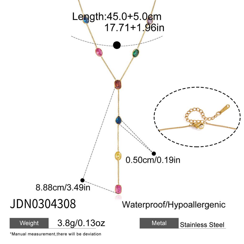 Uworld Multicolor Geometric Zircon Y Shape Chain Necklace For Women 18K Gold PVD Plated Stainless Steel Necklace Fashion Jewelry