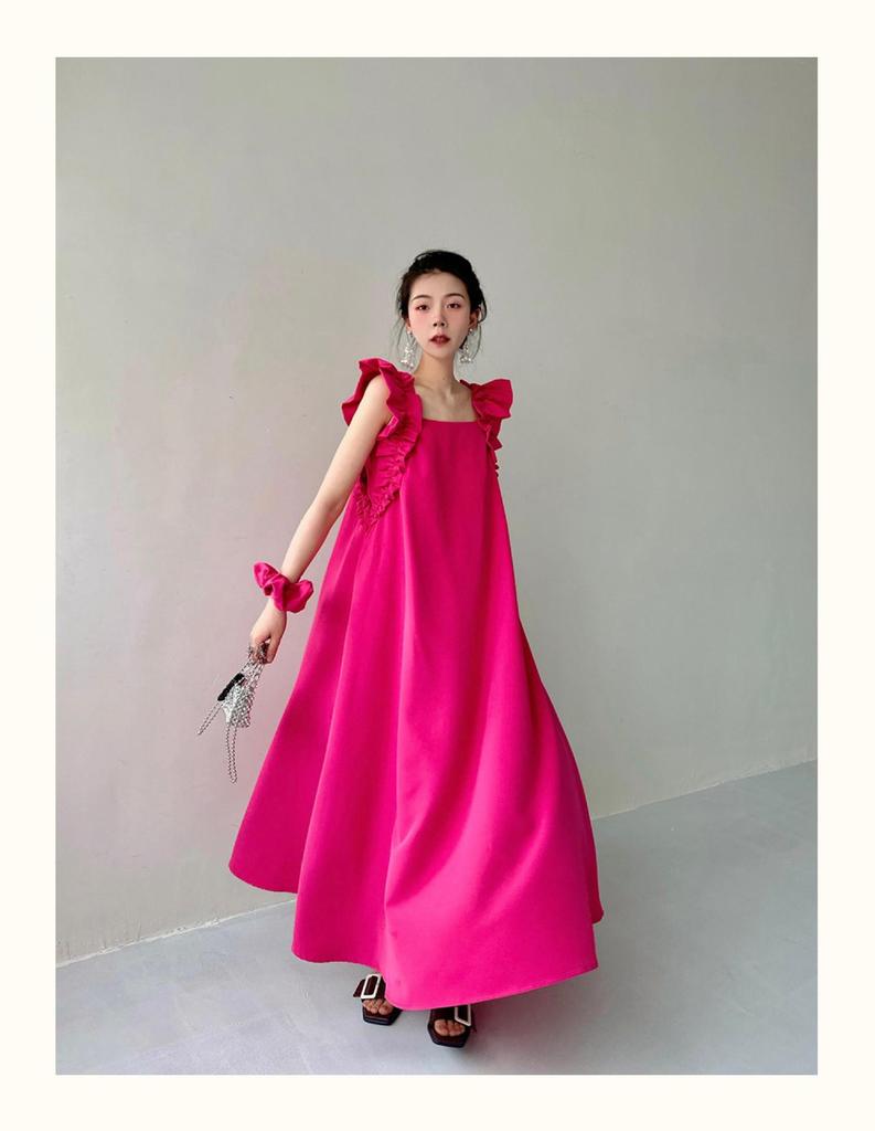 Xiaofei Ärmelloses Rose Rot Quadratischer Ausschnitt Kleid Damen Sommer Neu Sexy Rückenfrei Schlank Skinny Rock