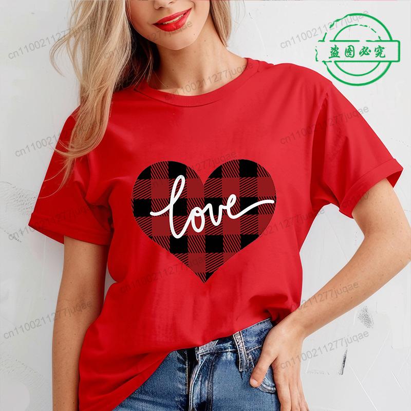 Valentine Heart Printed T Shirt for Women Leopard Heart T-shirt Girl Short Sleeve Crew Neck Casual Top for Summer Women Clothing
