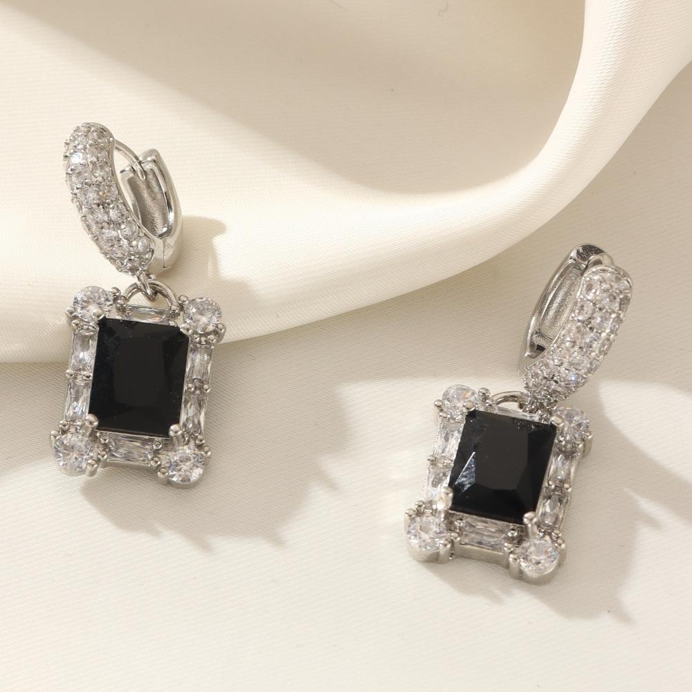 1 Pair Fashion Square Dangle Earrings for Women Cubic Zirconia Jewelry Daily Wedding Party Accessories