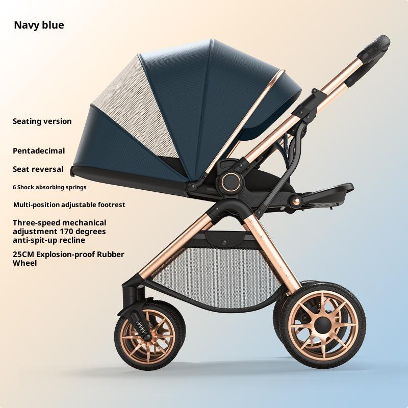 Lightweight Reversible Four-Wheel Baby Stroller with Reclining Seat & High View, Foldable for Convenient Baby Walks
