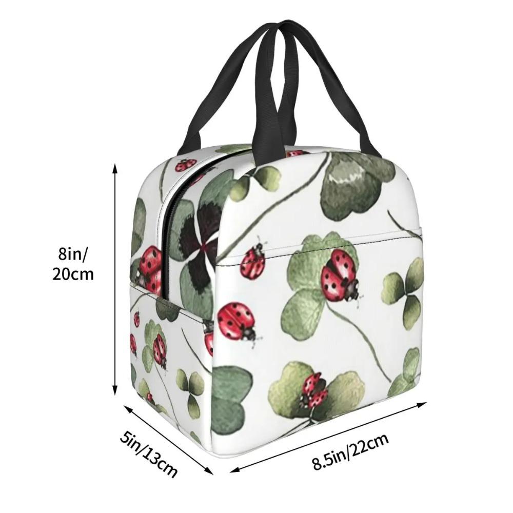 Ladybug On The Four Leaf Grass Insulated Lunch Bag for Kids School Cooler Thermal Food Box Tote Leakproof Lunch Boxes Container