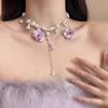 Pure Desire Wind Super Fairy Purple Flower Imitation Pearl Necklace Female Spring and Summer Atmosphere Sweet Temperament Choker Collarbone Chain