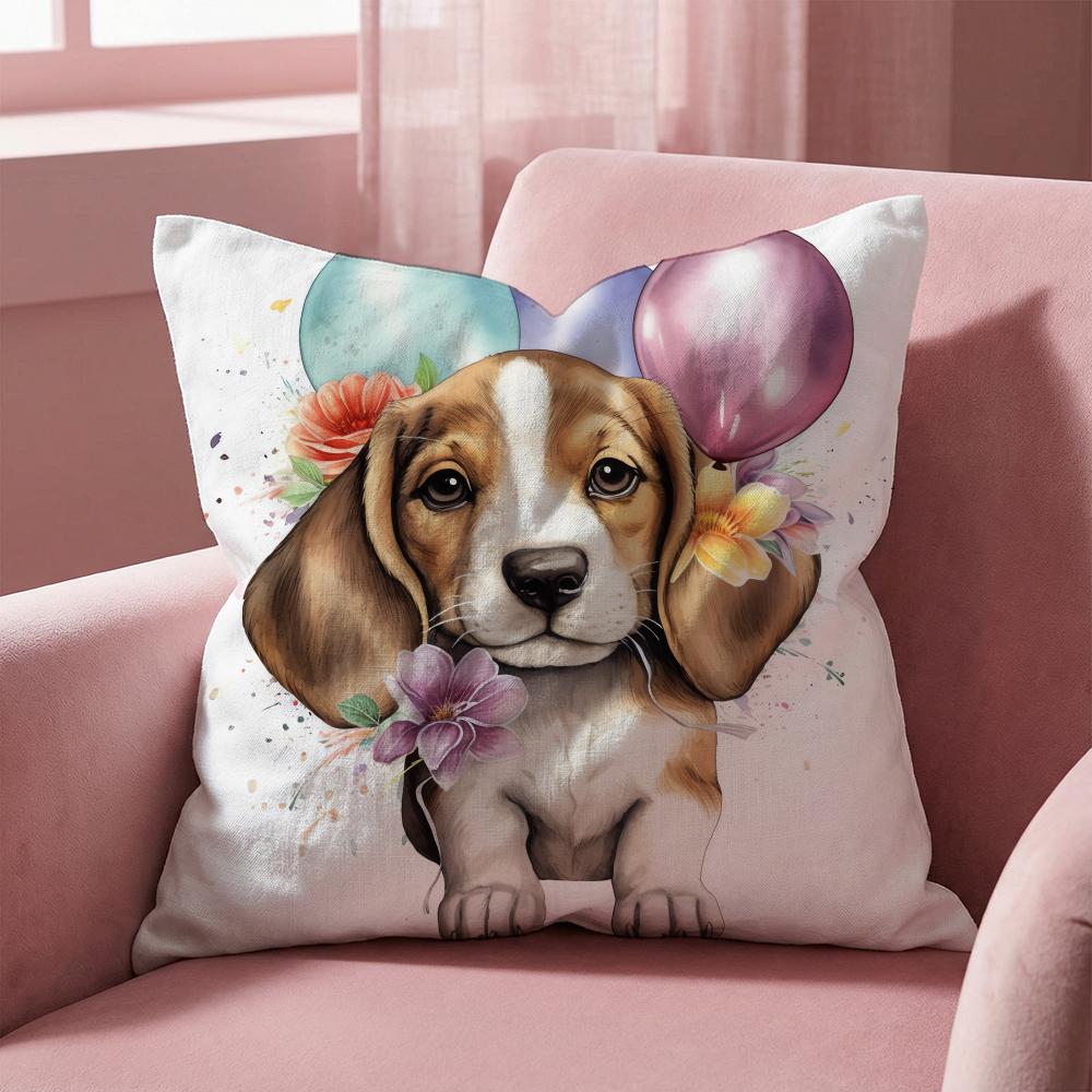 Cute Beagle Pet Dog Cushion Cover Multi-Scene Pillow Cover for Home & Car - Reversible, Soft & Durable for Daily Use