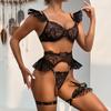 European and American high-end quality complex craftsmanship metal chain embroidery lace polka dot mesh underwear set