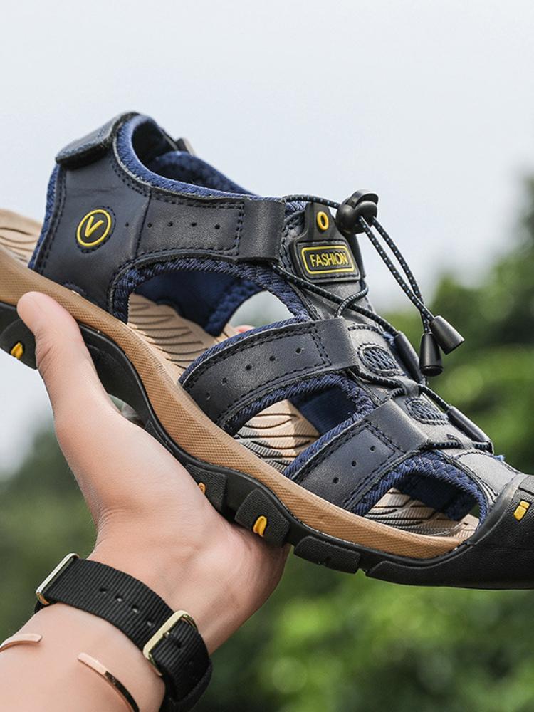 Men's Sandal Genuine Leather Men Shoes for Summer 2025 New Large Size Outdoor Walking Shoes Male Sandals Man Slippers Plus Size