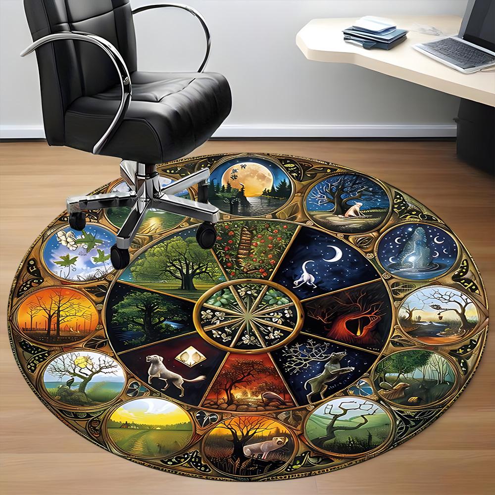 1PC Nature Seasons Office Round Area Rug, Mat Suitable For Office, Under Office Chairs Bedroom Living Room Home Decor, Room Deco