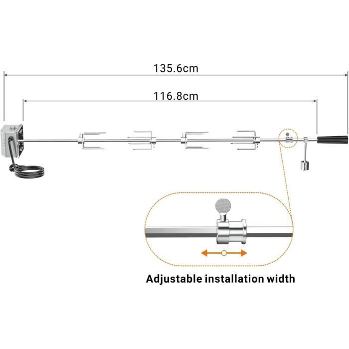 Kit de rôtisserie - onlyfire - 6012 - acier inoxydable - 120 cm - 4 brochettes - 99,1 cm de largeur