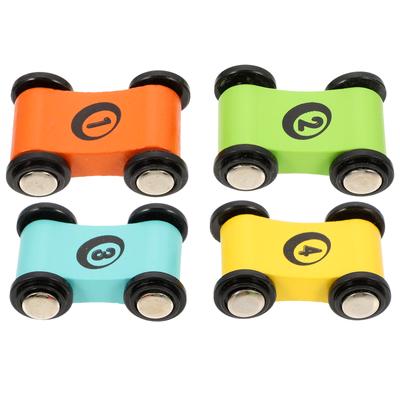 4 Piezas Coche de Madera de Fricción Juego de Mesa Interactivo Carreras Juguetes Infantiles Pista de Carreras para Niños Pequeños 1-3 Niños