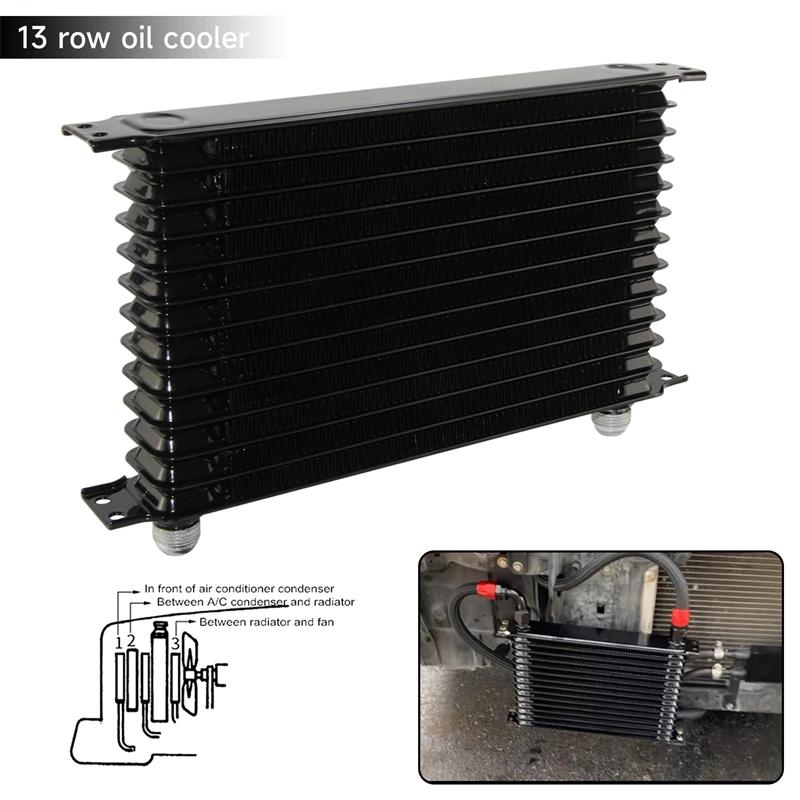 13/15/19 Row Universal AN10 Oil Cooler Transmission Trust Style Racing Aluminum Black/Blue 13 Row-Black