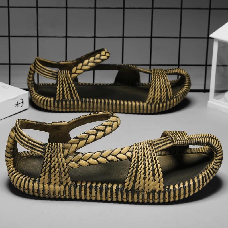 

Модные мужские ретро легкие дышащие римские сандалии, пляжные сандалии оверсайз с нескользящей подошвой 46-47 темные хаки