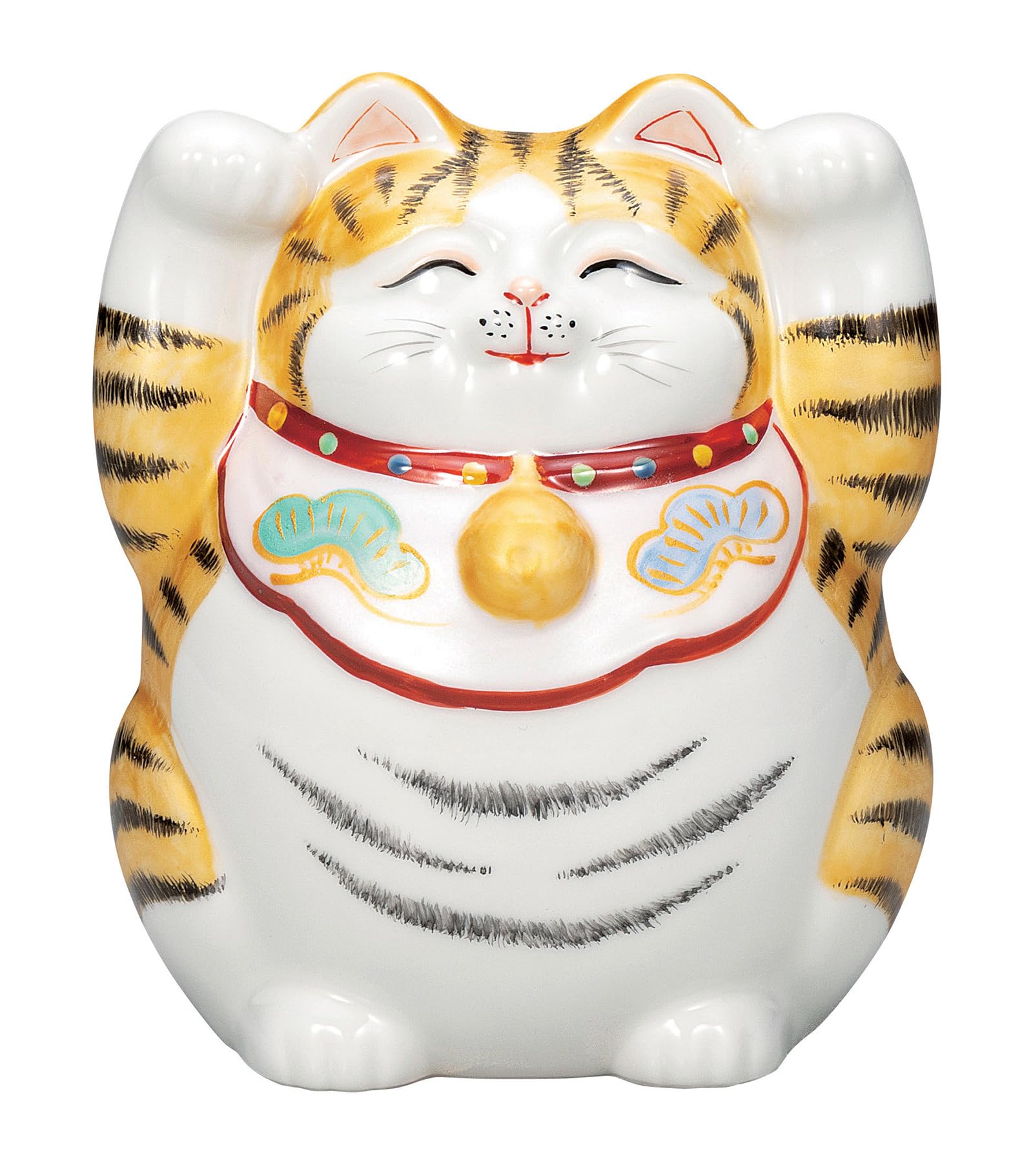 Kutani ware symbolizing good fortune and with both paws facing each 15cm size Maneki-neko (beckoning cat) figurine, wealth, other, tall, 5.5,