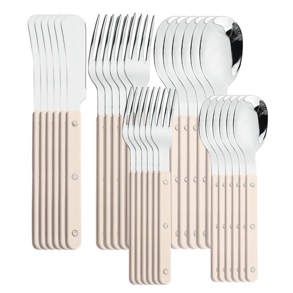 ABS Handle Rivets Decoration Cutlery Set Stainless Steels Dinner Set Green Fork Knife Spoon Western Dinnerware Kitchen Flatware