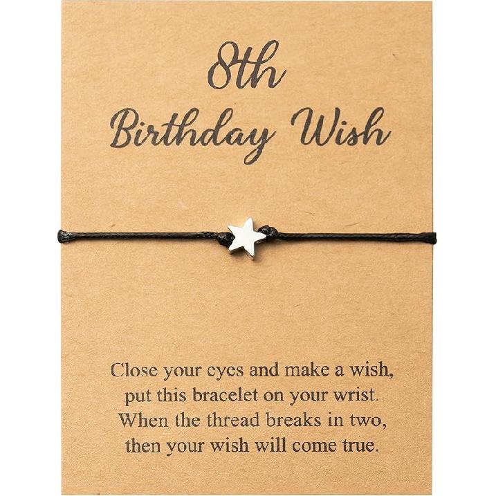 WATINC 13th Birthday Wish Bracelet, Adjustable Star Cord Bracelets with Make A Wish Cards, Friendship Simple Handmade Jewelry Birthday Gift for