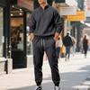 Men's Lined Zip Up Long Sleeve Sweatsuit Set with Stand Collar for Fall Winter