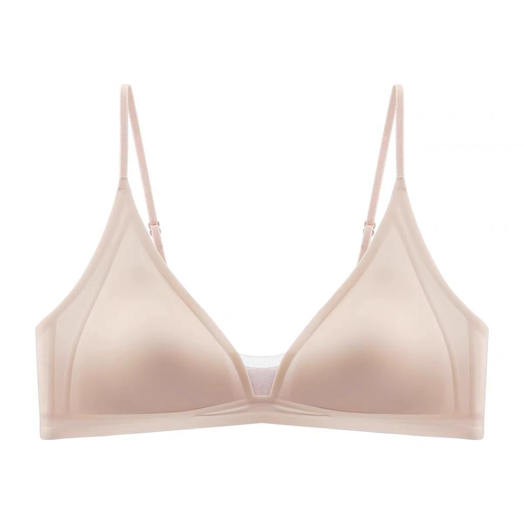Sexy Underwear Women's Small Breasts French Deep V Satin Premium Feeling Thin Shoulder Straps Thin Seamless Triangular Cup Gathering Bra