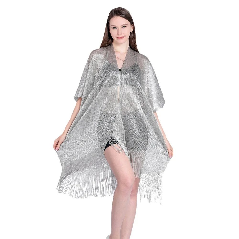 Comfortable Tassel Shawl Poncho Silk Shawl High Quality Hollow Sun Protection Scarf  Women