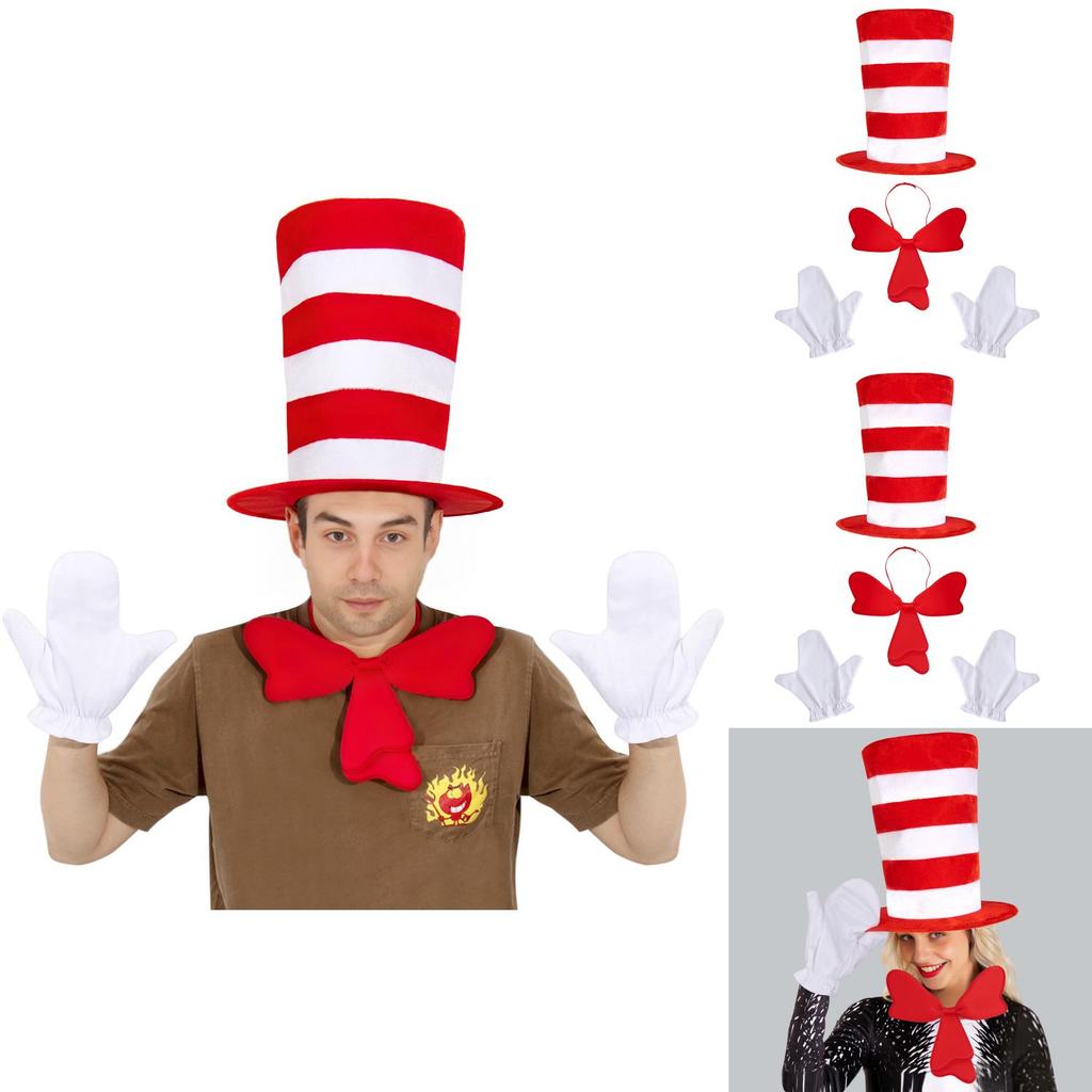Dr Seuss Cat In The Hat Cosplay Costume With Velvet Hat For Stage Performances