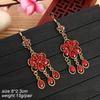 Ethnic Vintage Red Temperament Long Dangle Earrings for Women Flower Peacock and Water Drop Design Wedding Party Jewelry