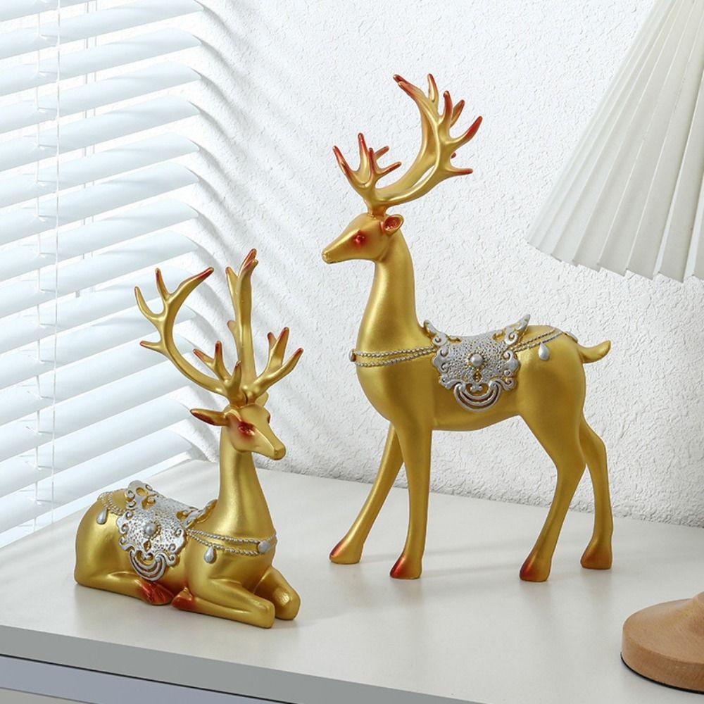 2pcs Modern Couple Deer Ornaments Minimalist Animal Sculpture Miniatures Figurine  Bedroom