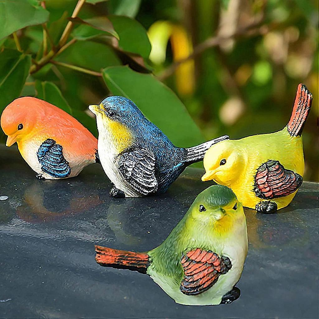 Resin Bird, 4 Pieces Garden Bird Figurines, Resin Birds Animals Figurine, Garden Yard Lawn Decoratio