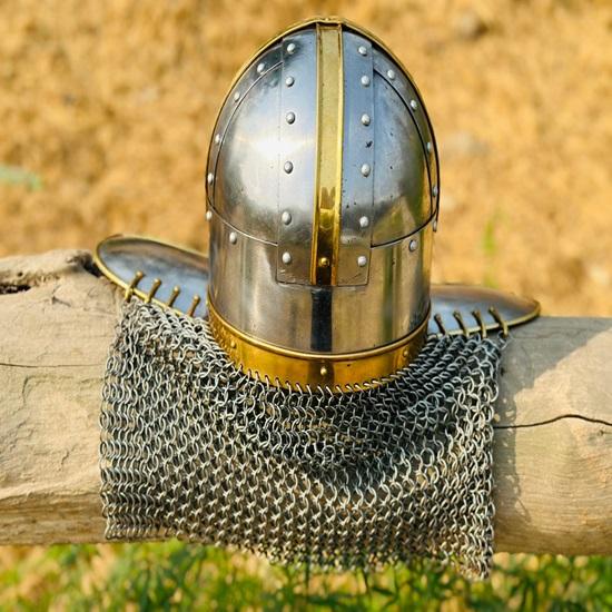 Viking Chainmail Helmet Armor Chain Mail Helmet Medieval Brass Helmet Chainmail Hand Forged Armor Helmet Best Gift
