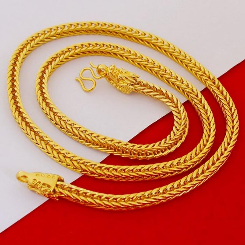Alloy Gold Plated Dragon Head Fox Tail Necklace 6Mm Imitation Gold Personalized Square Fox Tail Necklace Neck Chain