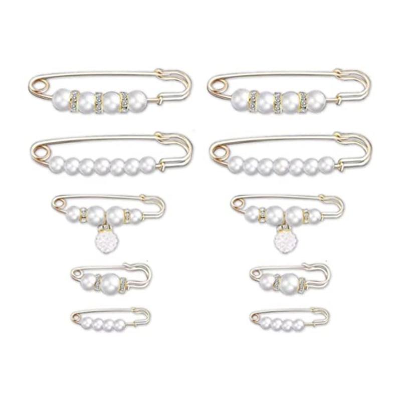 

10 Pcs pearls Brooches Waist Pants Extender Safety Pins Fashion Clothing Pin Sweater Shawl Clip Gift for Women Girls 1