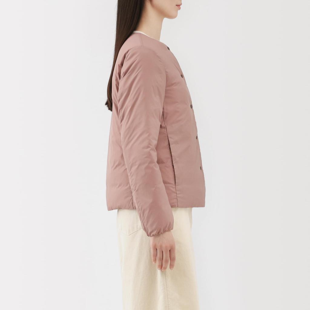 MUJI Leichte Daunenjacke für Damen, faltbar, ohne Kragen, BD10GA5A, Hellbeige, Damengröße XL