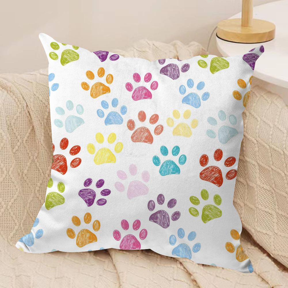 Paw Pattren Cushion Cover Soft Plush Fabric DoubleSided Printed Sofa Cushion Cover for All Seasons Home Decor Gift