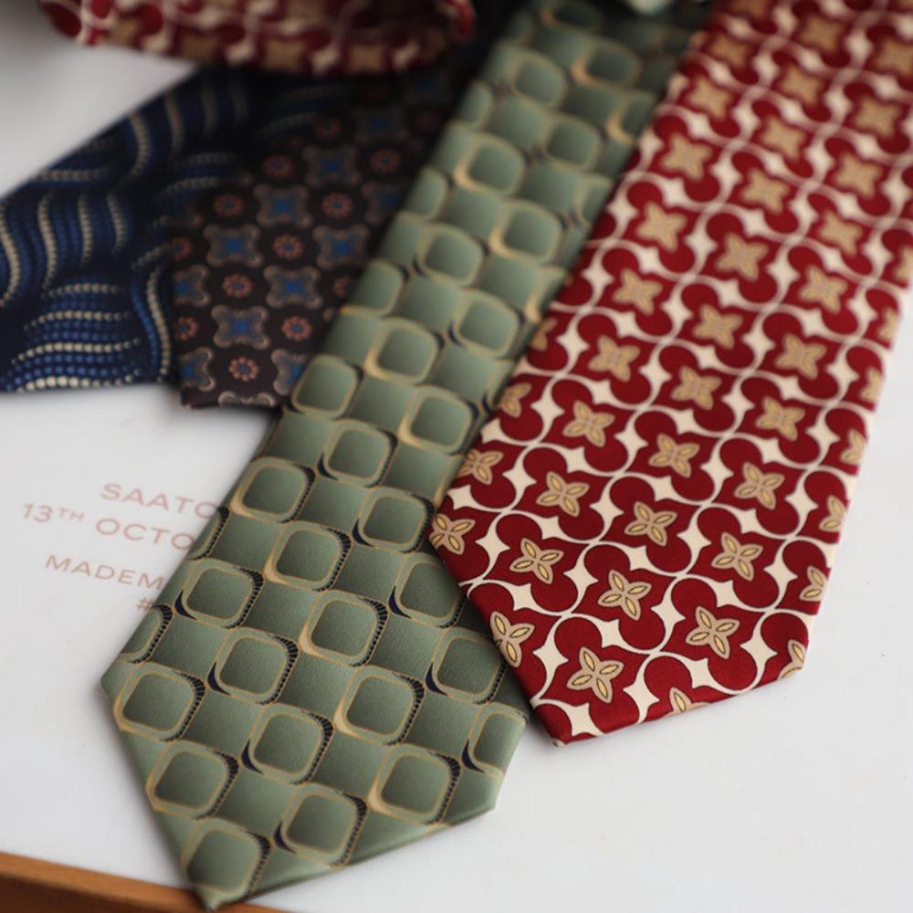 Cravat Retro Imitation Silk Necktie 8CM Adjustable Elegant Men's Necktie Geometric Gentleman Business Suit Accessories Adult